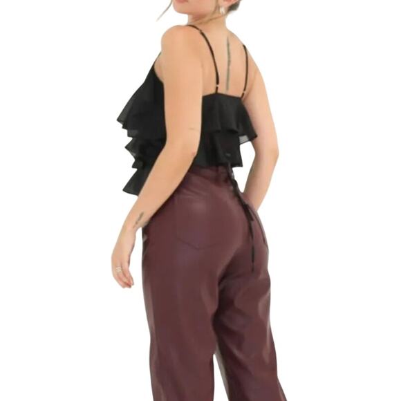 Rumored Tango Tank Top Black Shimmer  Ruffle Flounce Spaghetti Strap Medium - Picture 2 of 9